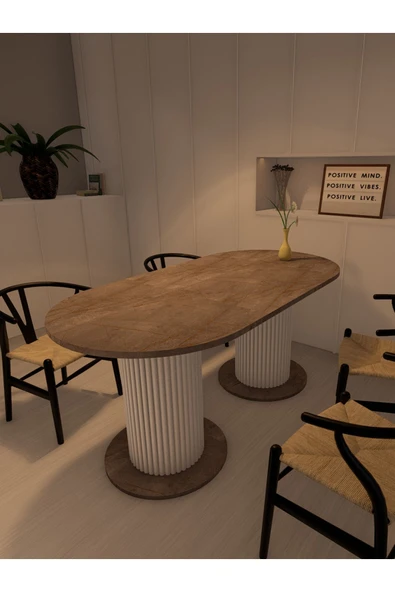 mokaparkavm Yemek Masası Oval Dekoratif Ahşap Ayaklı Gri Mutfak Masası - 6