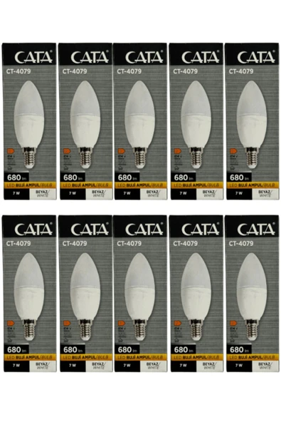 Cata  CT-4079 7W 6400K (Beyaz Işık) E14 Duylu Led Buji Ampul (10 Adet)