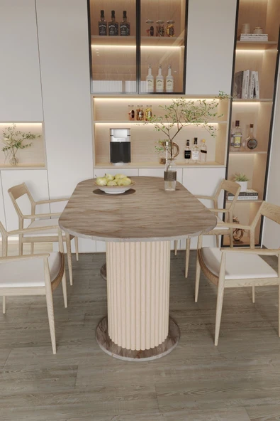 mokaparkavm Mega Antoryum Yemek Masası Ahşap Mutfak Masası Salon Masası Dekoratif Ayak Şık Oval Kolay Kurulum - Resim 2