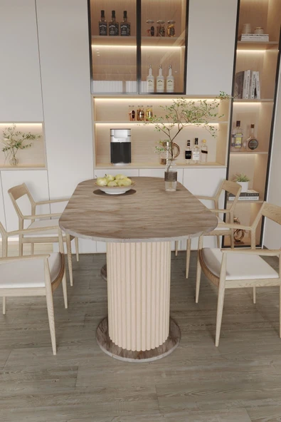 mokaparkavm Megaantoryum Ahşap Ayaklı Elips Oval Yemek Masası Mutfak Salon Balkon Şık Masa Modern - 3