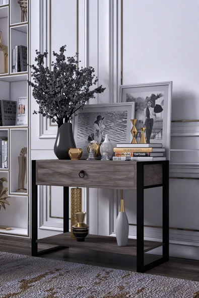 mokaparkavm Nergis Dekoratif Dresuar Metal Ayaklı Tek Çekmece Antre&hol Dreso - 2