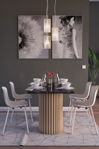 mokaparkavm Bodrum Siyah Mermer Desenli Dekoratif Ayaklı Yemek Masası - 2