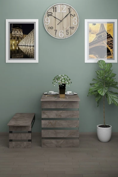 mokaparkavm Begonya Duvara Monte Katlanabilir Tek Tabureli Pratikmutfak Masası Yemek Ması Balkon Masası - Resim 3