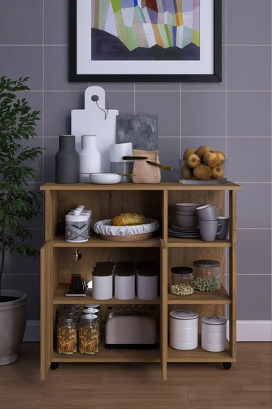 mokaparkavm 2 Kapaklı Çok Amaçlı Şık Mikro Dalga Fırın Dolabı Ceviz - 4