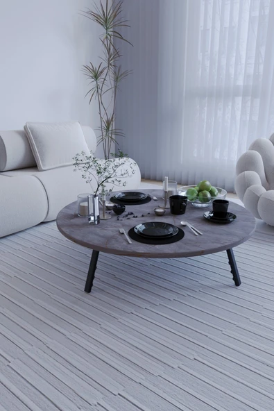 mokaparkavm Mega Kozalak Yuvarlak Katlanabilir Ayaklı Yer Sofrası Mutfak Masası - 2