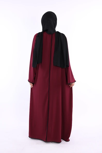 Önden Bağlama Detaylı Abaya 70005 Bordo - Resim 2