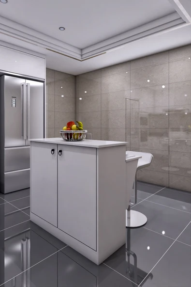 mokaparkavm Mutfak Masası Ada Şeklinde Bar Masa Ile Birlikte Beyaz Ahşap Ceviz Renk Azure 565656 - Resim 3