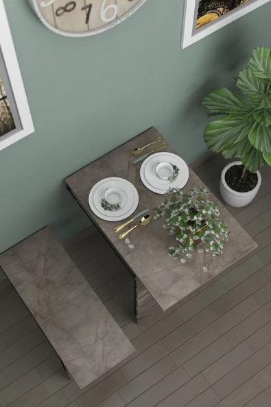 mokaparkavm Begonya Duvara Monte Katlanabilir Tek Tabureli Pratikmutfak Masası Yemek Ması Balkon Masası - Resim 2