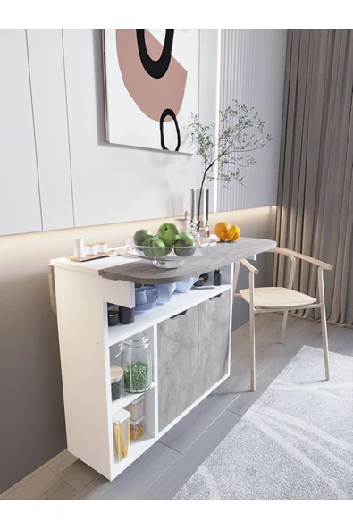 mokaparkavm Yemek Masası Dikdörtgen Açılır Kapanır Kullanışlı Şık Mutfak Masası ürün görseli 1