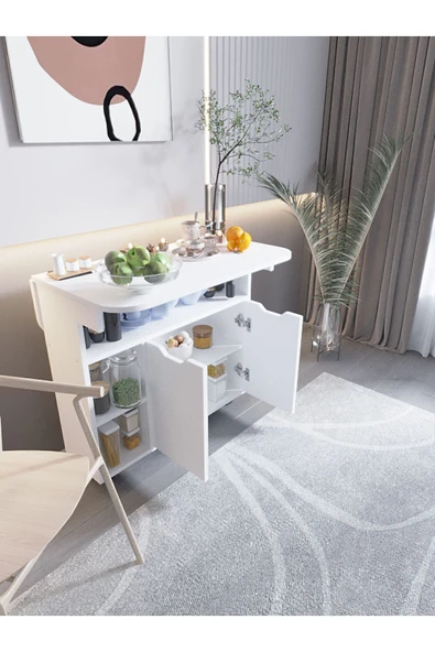 mokaparkavm Kelebek Yemek Masası Mutfak Masası Katlanır Pratik Tekerlekli Oval - 4