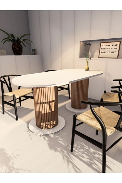 mokaparkavm YEMEK MASASI MUTFAK MASASI OVL DEKORATİF ŞIK AYAKLI - 3