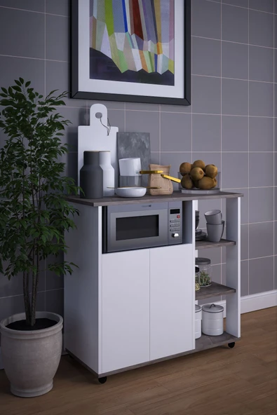 mokaparkavm Mikro Dalga Fırın Dolabı 2 Kapaklı Çok Amaçlı Dolap