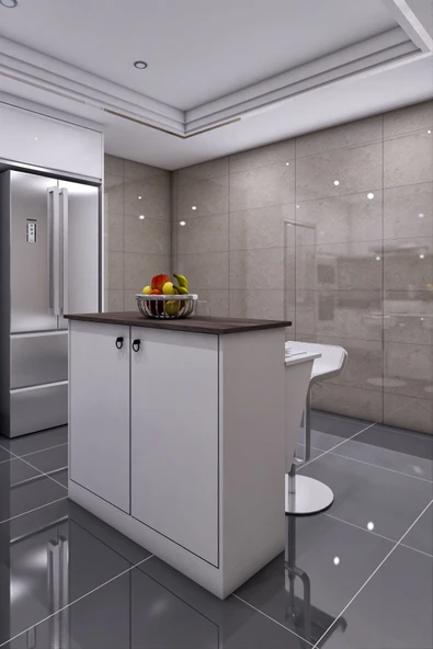 mokaparkavm Mutfak Masası Ada Şeklinde Bar Masa Ile Birlikte Beyaz Ahşap Ceviz Renk Azure 565656 - 2