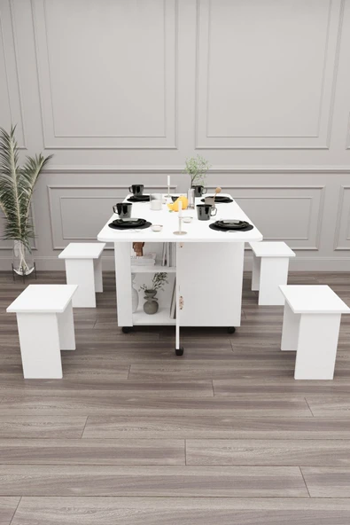 mokaparkavm Bozova Beyaz Şık Kolay Kurulum Yemek Mutfak Masası - Resim 4
