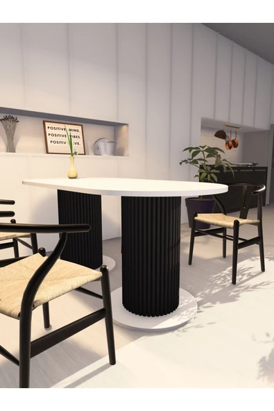 mokaparkavm Yemek Masası Oval Dekoratif Ahşap Ayaklı Beyaz Mutfak Masası
