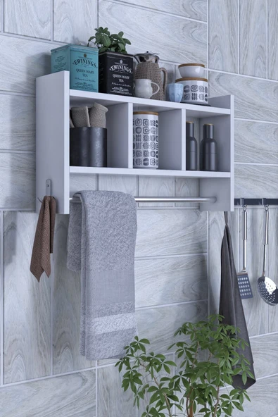 rafineritasarım Mokaparkavm Mutfak Rafı Çok Amaçlı Duvar Rafı Beyaz - 3