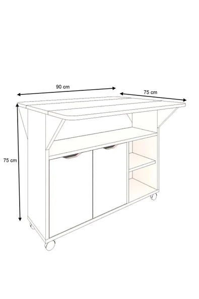 mokaparkavm Kelebek Yemek Masası Mutfak Masası Katlanır Pratik Tekerlekli Oval - 5