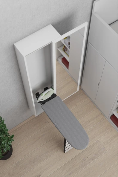 mokaparkavm Dolaplı Çok Amaçlı Katlanır Ütü Masası Aynalı Ütü Masası Dolabı - 3