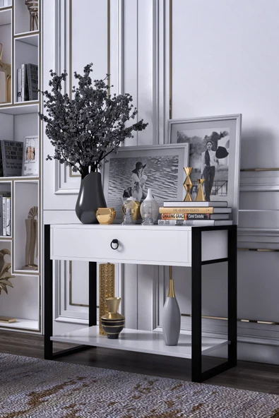 mokaparkavm Mokapark Dekoratif Dresuar Metal Ayaklı Tek Çekmece Antre&hol Dreso