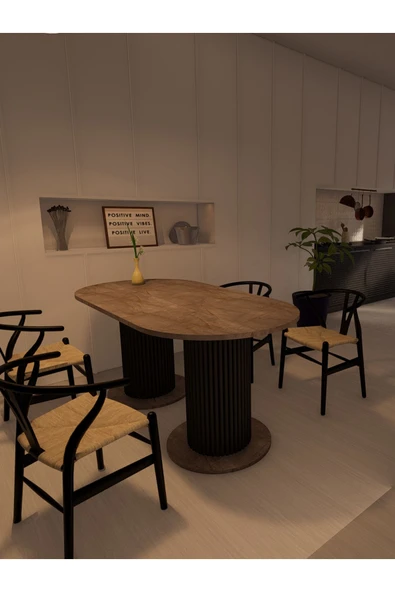 mokaparkavm YEMEK MASASI MUTFAK MASASI OVAL DEKOARATİF KATLANBİLİR - 3