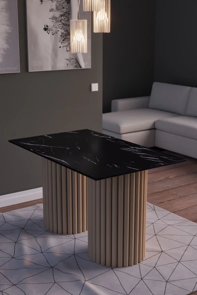 mokaparkavm Bodrum Siyah Mermer Desenli Dekoratif Ayaklı Yemek Masası - 3