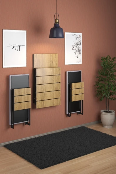 mokaparkavm Mokapark Katlanır Raylı Mutfak Balkon Masa Dekoratif Çift Tabure Ayaklı Duvara Monte Alya - 4