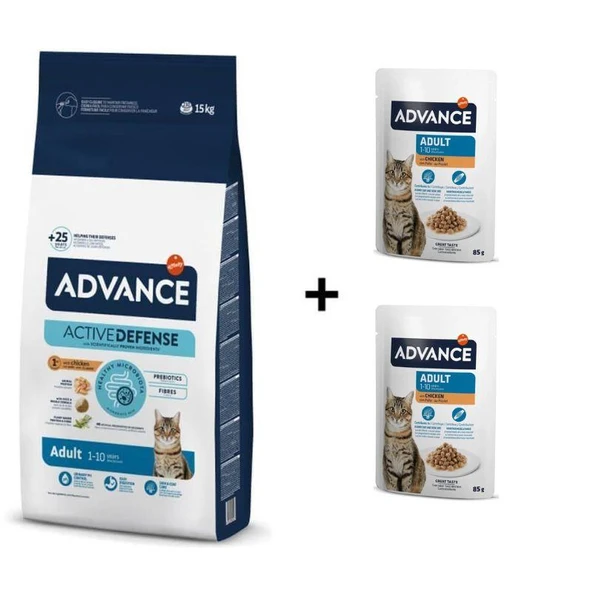 Advance Tavuklu Yetişkin Kedi Maması 15 Kg + 2 Adet Advance Tavuklu Yetişkin Kedi Pouch Yaş Maması 85 Gr - 1