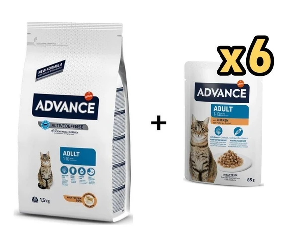 Advance Tavuklu Yetişkin Kedi Maması 1,5 Kg + 6 Adet Advance Tavuklu Yetişkin Kedi Pouch Yaş Maması 85 Gr ürün görseli 1