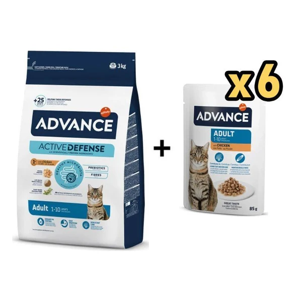 Advance Tavuklu Yetişkin Kedi Maması 3 Kg + 6 Advance Tavuklu Yetişkin Kedi Pouch Yaş Maması 85 Gr ürün görseli 1