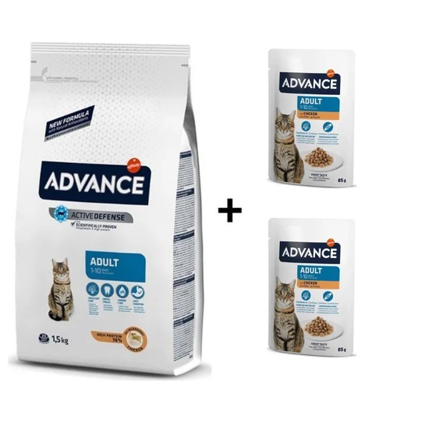 Advance Tavuklu Yetişkin Kedi Maması 1,5 Kg + 2 Adet Advance Tavuklu Yetişkin Kedi Pouch Yaş Maması 85 Gr ürün görseli 1