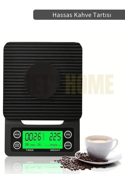 Dijital Tartı Göstergeli Hassas Kahve Tartısı Zamanlayıcı Yüksek Hassasiyetli LCD Aydınlatmalı