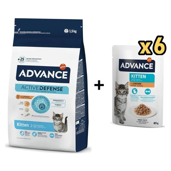 Advance Tavuklu Yavru Kedi Maması 1,5 Kg + 6 Adet Advance Tavuklu Yavru Kedi Pouch Yaş Maması 85 Gr ürün görseli