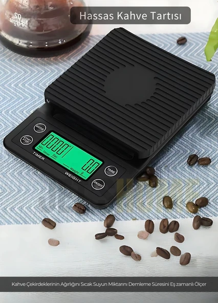 Dijital Tartı Göstergeli Hassas Kahve Tartısı Zamanlayıcı Yüksek Hassasiyetli LCD Aydınlatmalı - 3