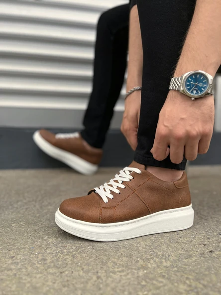 Boost Bağcıklı Deri Erkek Günlük Sneaker Ayakkabı - Taba Beyaz - 3