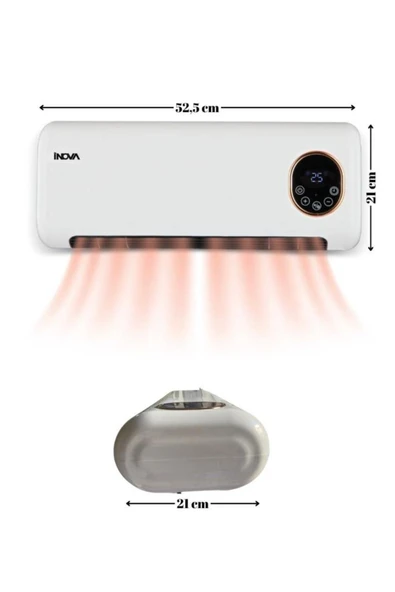 İnova Saturn Duvar Tipi Klimatik Turbo Fanlı Isıtıcı Elektrikli Soba Ve Vantilatör Dijital Ekranlı T - Resim 4