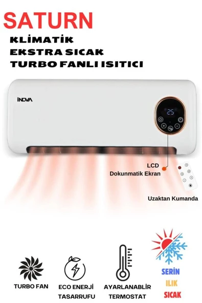 İnova Saturn Duvar Tipi Klimatik Turbo Fanlı Isıtıcı Elektrikli Soba Ve Vantilatör Dijital Ekranlı T ürün görseli 1