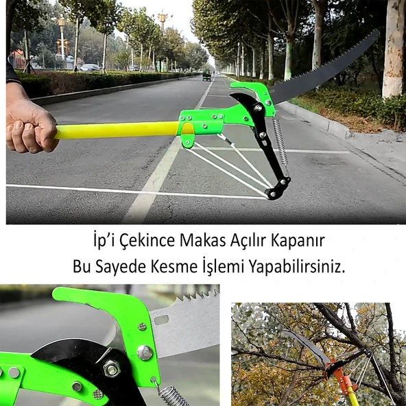 Ayarlanabilir 280 cm Teleskopik Alüminyum Saplı Yüksek Yerlerde Ağaç Dal Kesme Budama Makası Testere - 2