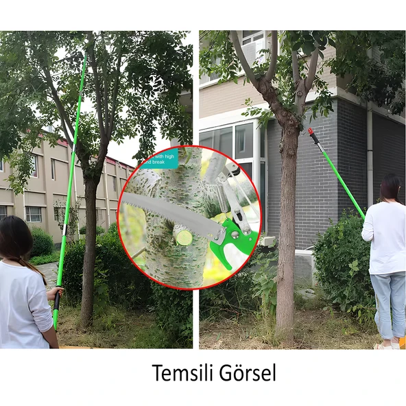 Ayarlanabilir 280 cm Teleskopik Alüminyum Saplı Yüksek Yerlerde Ağaç Dal Kesme Budama Makası Testere - 6