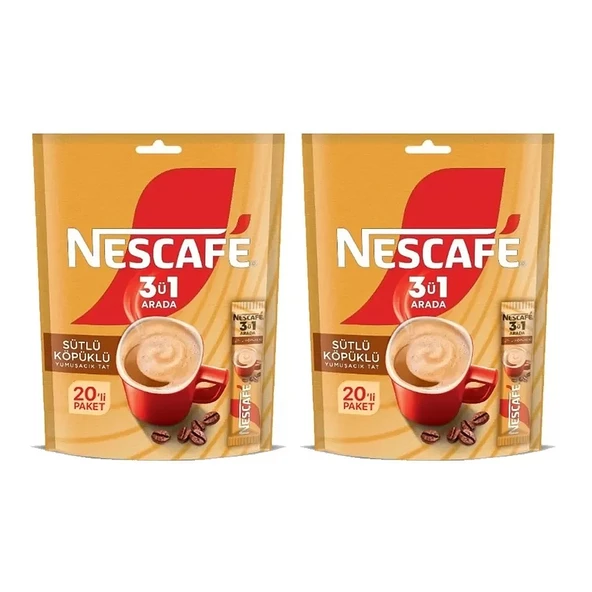Nescafe 3 ü 1 Arada Sütlü Köpüklü 17,4 gr 20 li Paket x 2 Adet