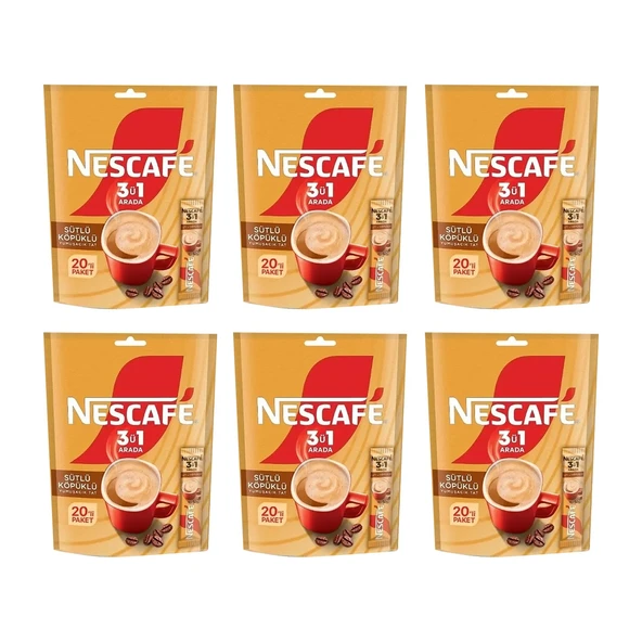 Nescafe 3 ü 1 Arada Sütlü Köpüklü 17,4 gr 20 li Paket x 6 Adet