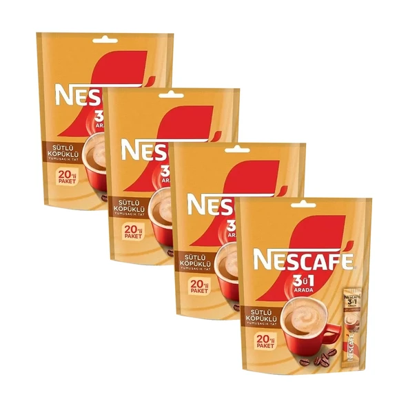 Nescafe 3 ü 1 Arada Sütlü Köpüklü 17,4 gr 20 li Paket x 4 Adet