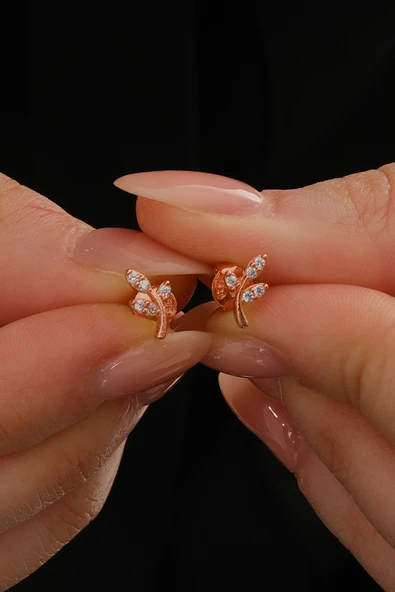 Gümüş rose zirkon taşlı yaprak küpe  SGTL12846ROSE ürün görseli