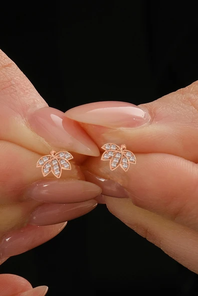 Gümüş rose zirkon taşlı lotus çiçeği küpe  SGTL12845ROSE ürün görseli