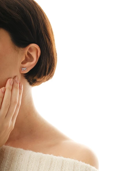 Gümüş rodyumlu zirkon taşlı kelebek küpe  SGTL12847RODAJ - Resim 3