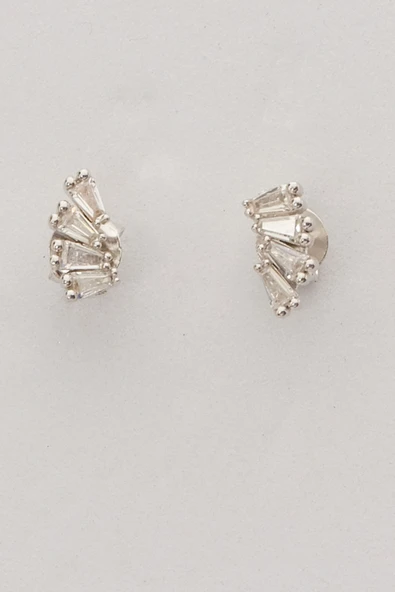 Gümüş rodyumlu dörtlü baget kesim zirkon taşlı küpe SGTL12848RODAJ - Resim 4