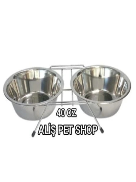 ALİŞPETSHOP Tel Ayaklı Ikili Çelik Mama Kabı 40 Oz ürün görseli