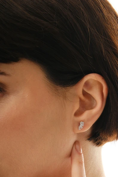 Gümüş rodyumlu dörtlü baget kesim zirkon taşlı küpe SGTL12848RODAJ - Resim 2