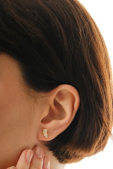 Gümüş altın yaldızlı dörtlü baget kesim zirkon taşlı küpe SGTL12848GOLD - Resim 2