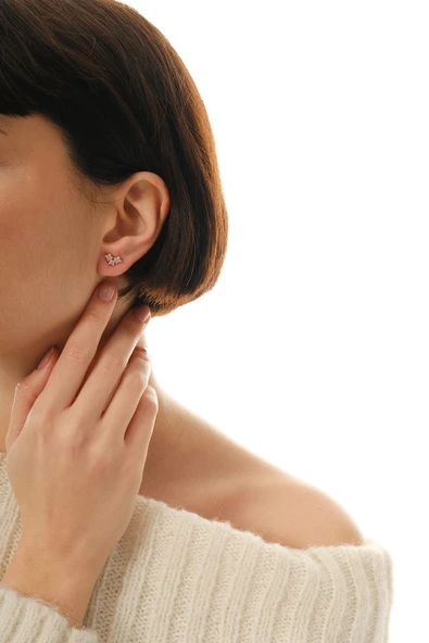 Gümüş rose zirkon taşlı şanslı üçlü yonca küpe SGTL12844ROSE - Resim 2