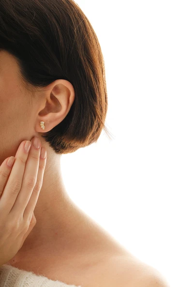 Gümüş altın yaldızlı dörtlü baget kesim zirkon taşlı küpe SGTL12848GOLD - Resim 3